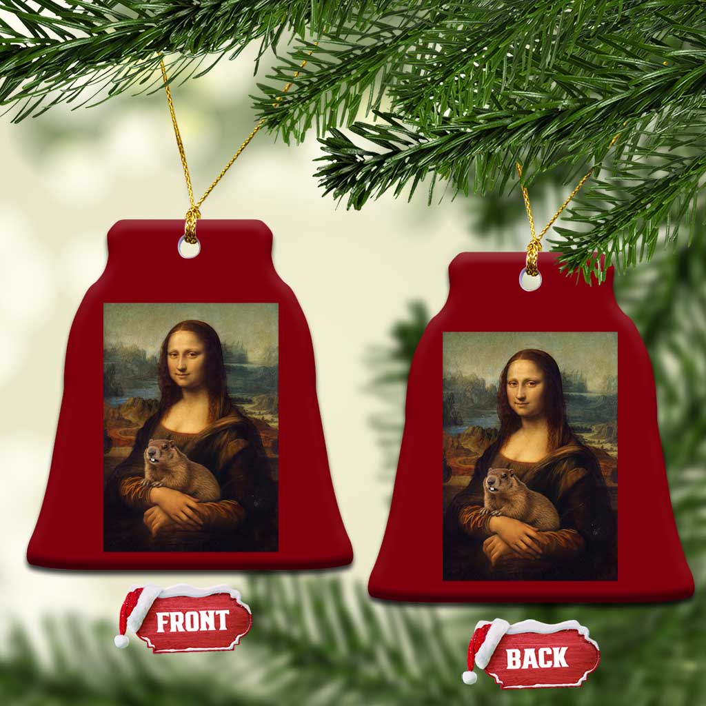 Mona Lisa Holding Groundhog Parody Painting Ceramic Ornament Funny Groundhog Day