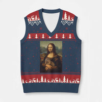 Mona Lisa Holding Groundhog Parody Painting V-Neck Knit Sweater Vest Funny Groundhog Day