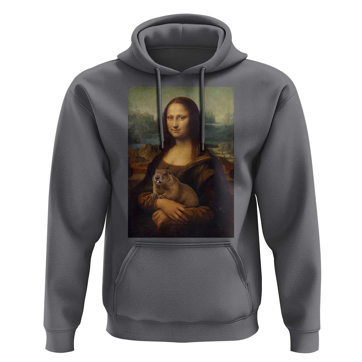 Mona Lisa Holding Groundhog Parody Painting Hoodie Funny Groundhog Day