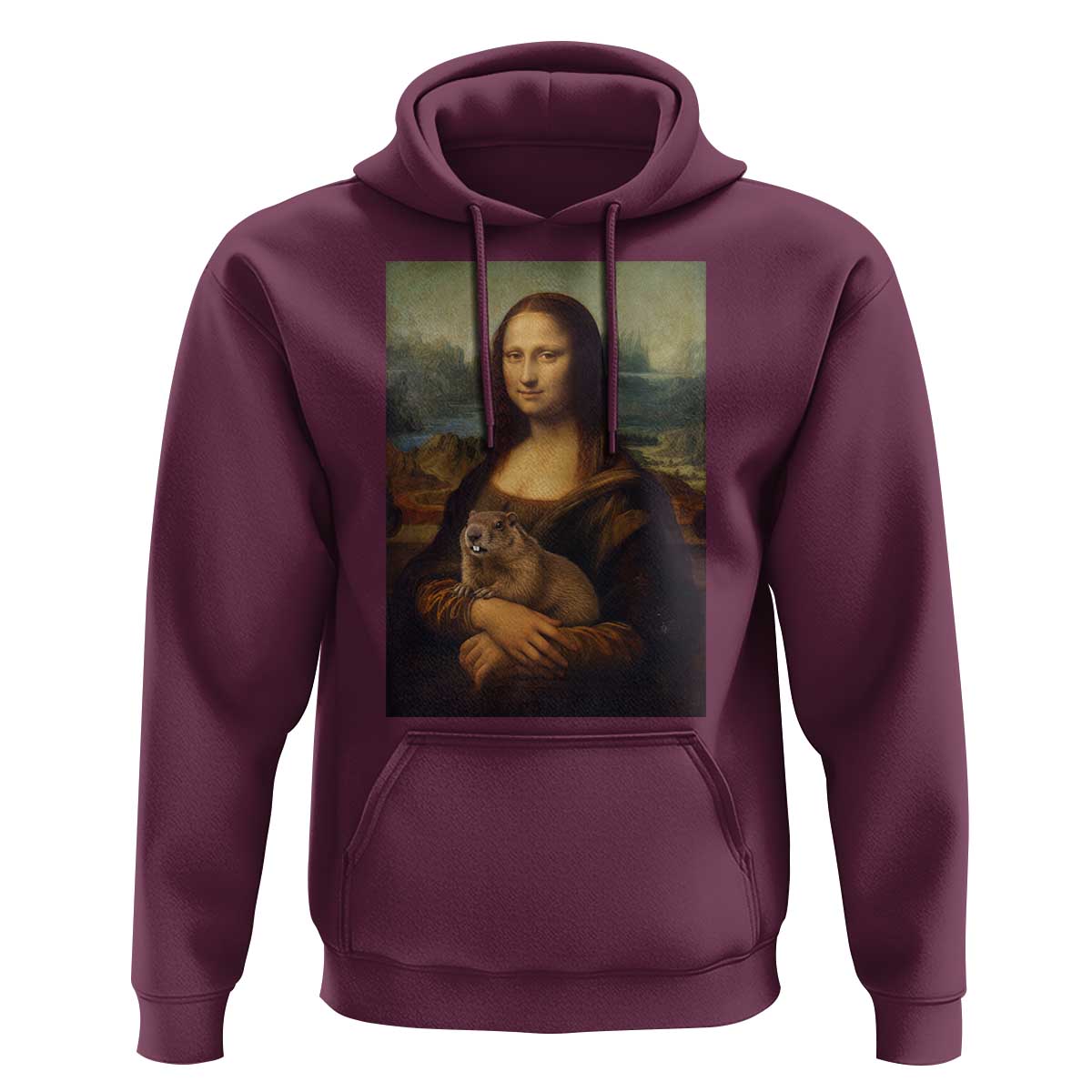 Mona Lisa Holding Groundhog Parody Painting Hoodie Funny Groundhog Day
