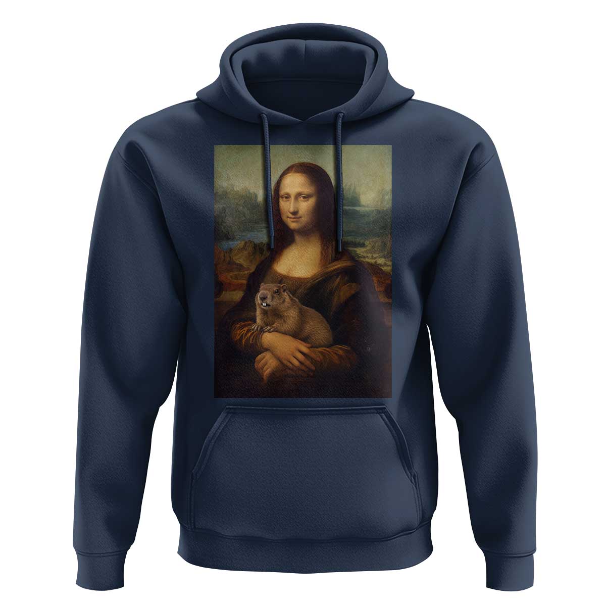 Mona Lisa Holding Groundhog Parody Painting Hoodie Funny Groundhog Day