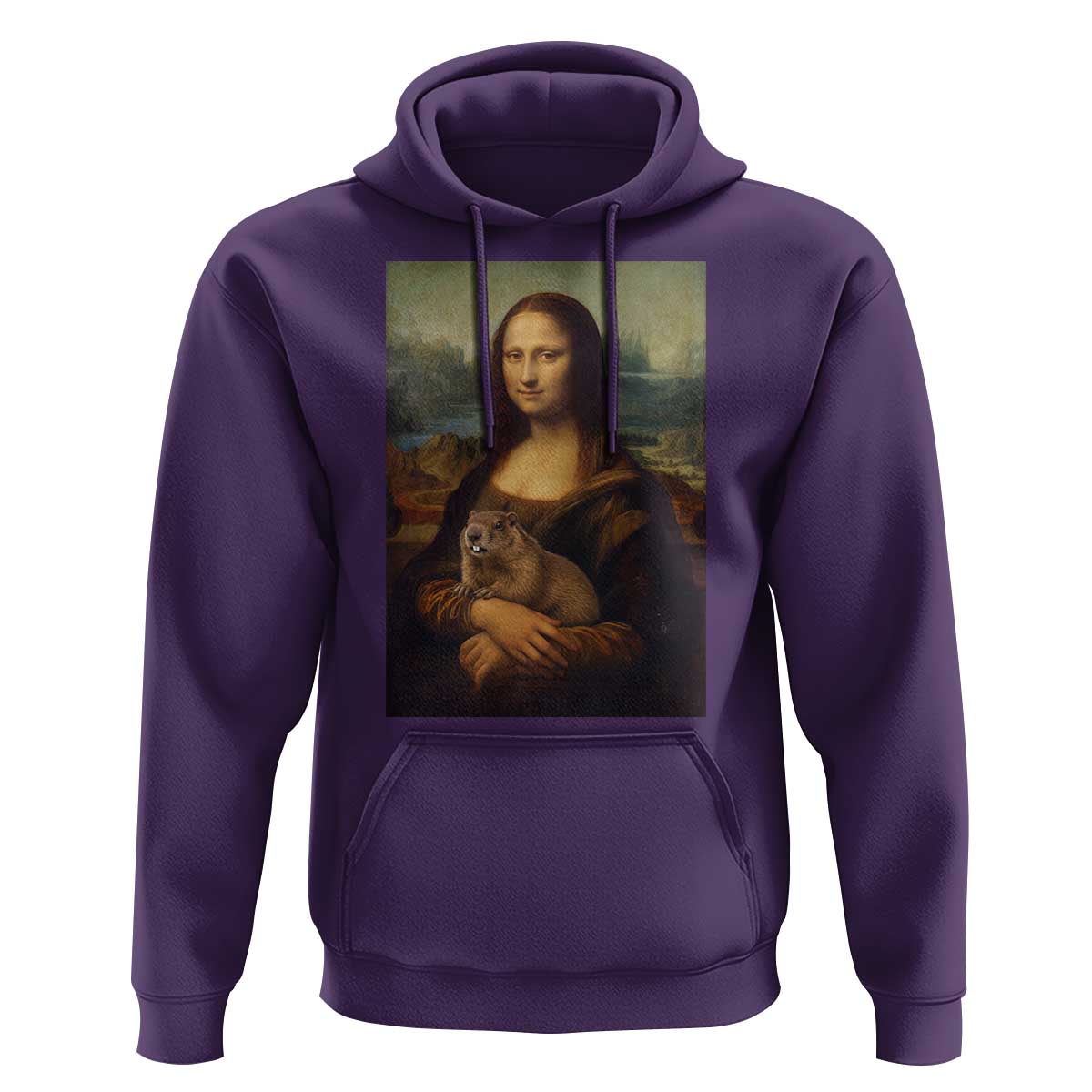 Mona Lisa Holding Groundhog Parody Painting Hoodie Funny Groundhog Day
