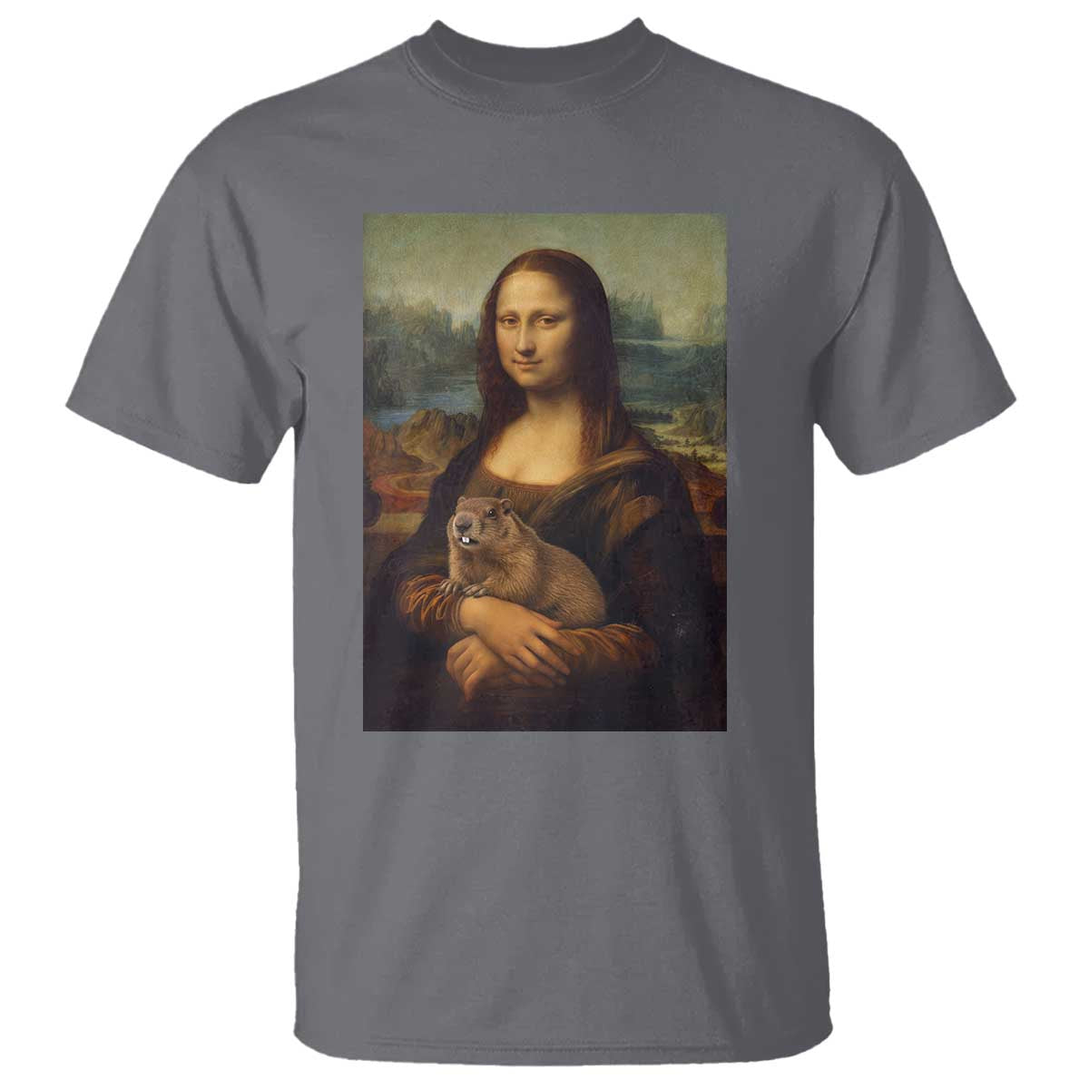 Mona Lisa Holding Groundhog Parody Painting T Shirt Funny Groundhog Day