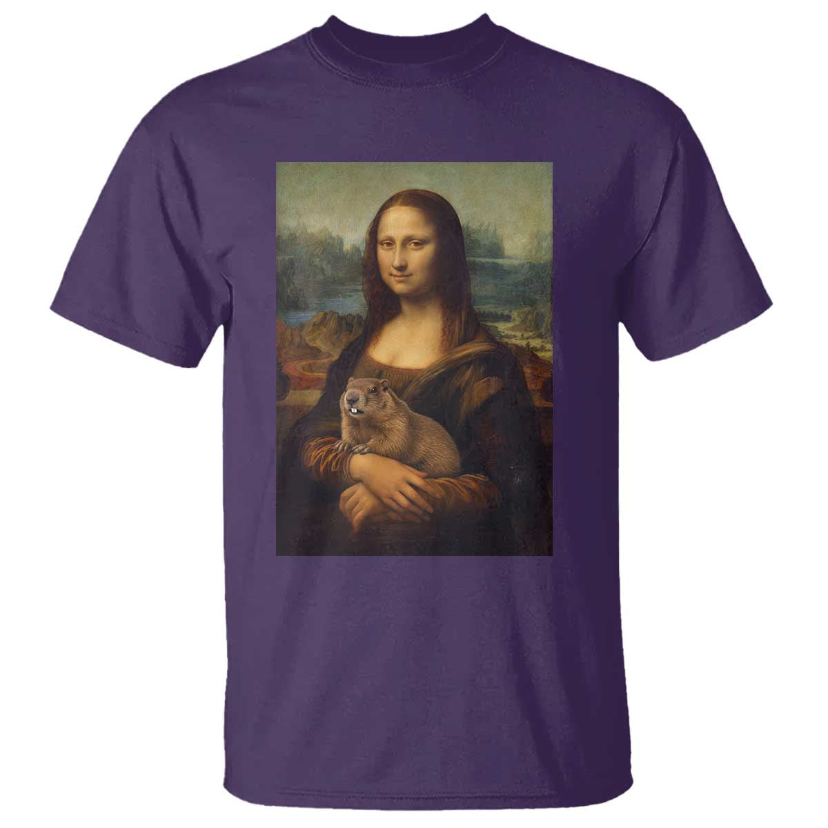 Mona Lisa Holding Groundhog Parody Painting T Shirt Funny Groundhog Day
