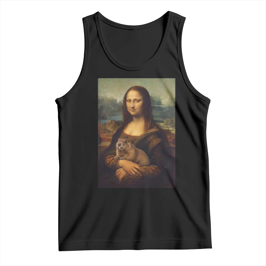 Mona Lisa Holding Groundhog Parody Painting Tank Top Funny Groundhog Day