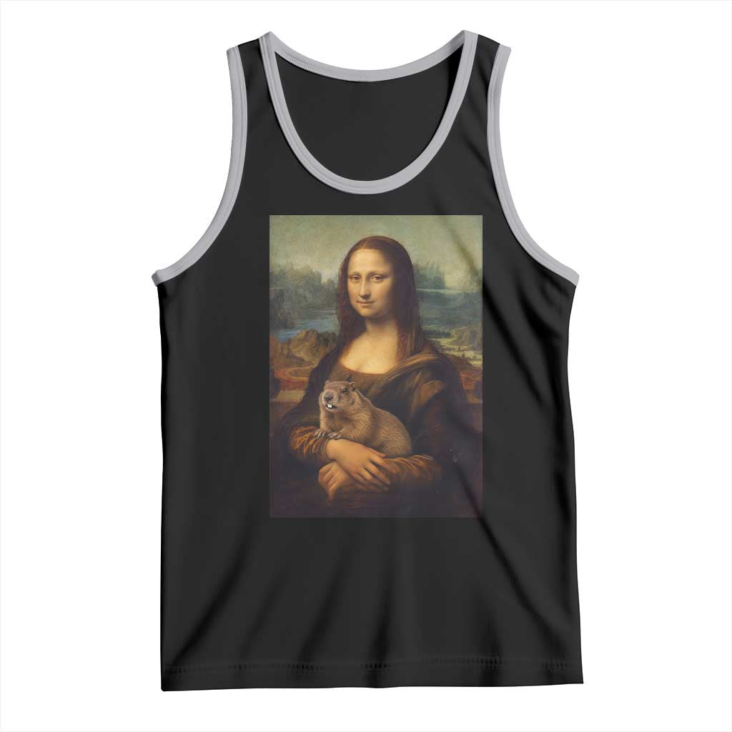 Mona Lisa Holding Groundhog Parody Painting Tank Top Funny Groundhog Day