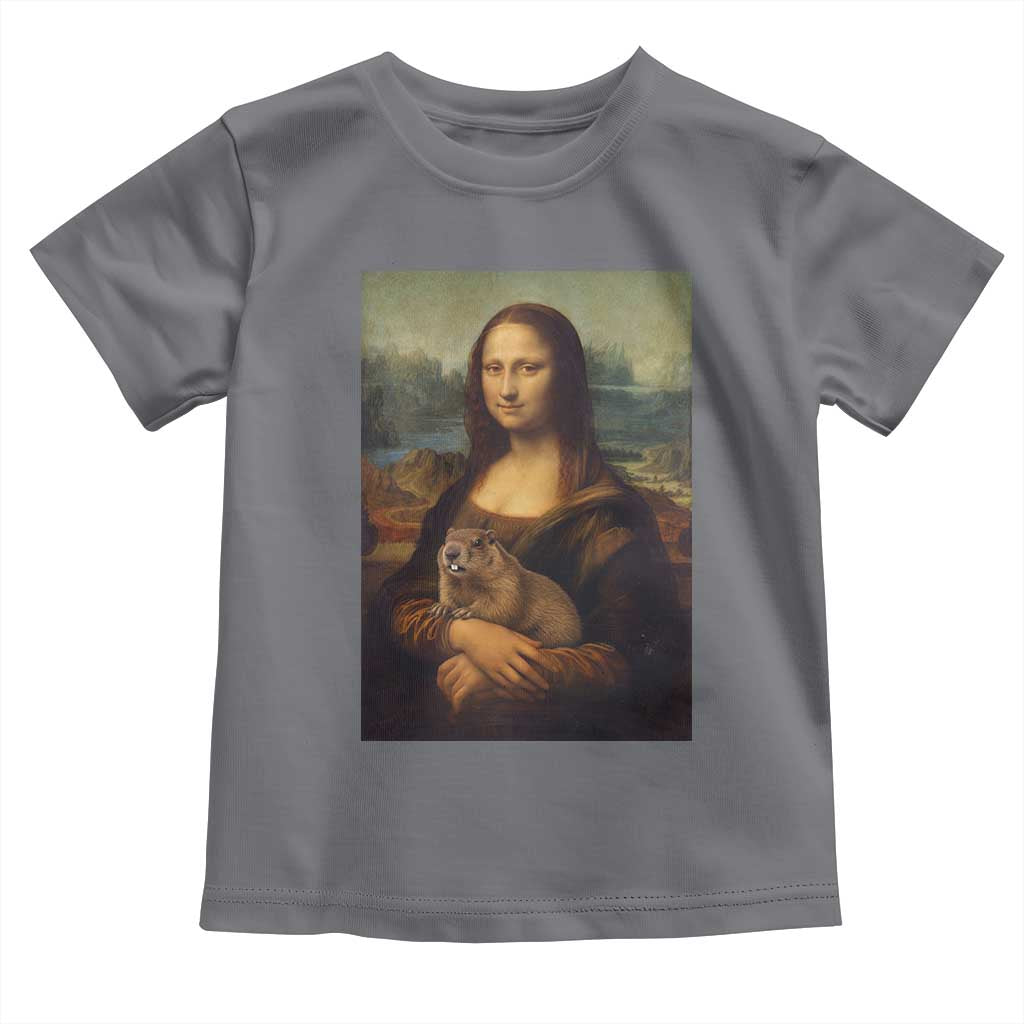 Mona Lisa Holding Groundhog Parody Painting Toddler T Shirt Funny Groundhog Day