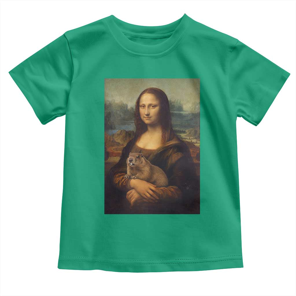 Mona Lisa Holding Groundhog Parody Painting Toddler T Shirt Funny Groundhog Day