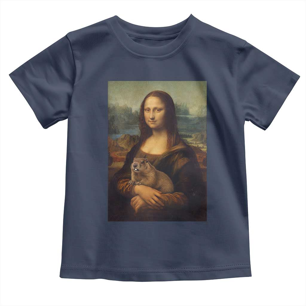 Mona Lisa Holding Groundhog Parody Painting Toddler T Shirt Funny Groundhog Day