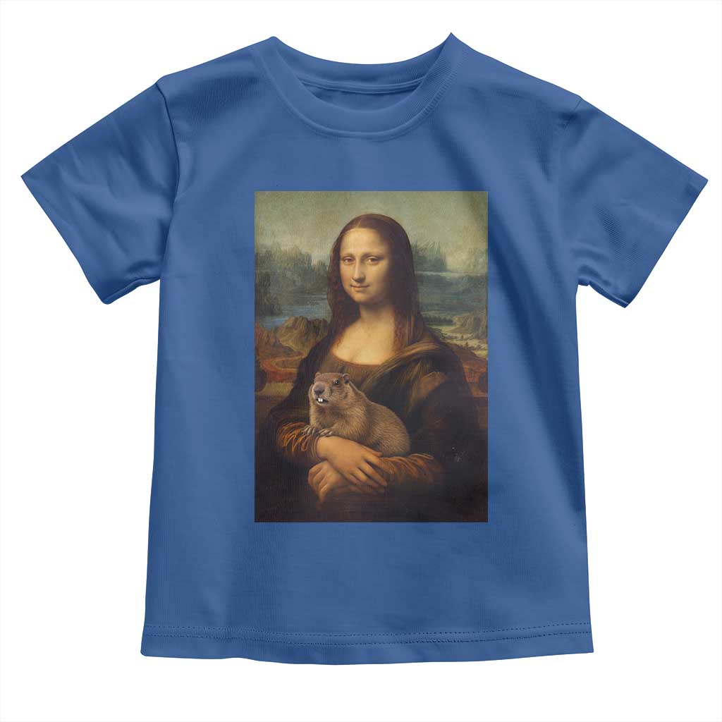 Mona Lisa Holding Groundhog Parody Painting Toddler T Shirt Funny Groundhog Day