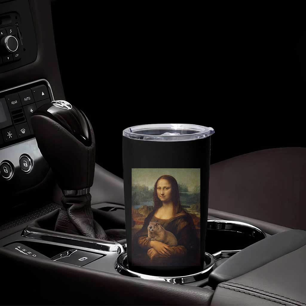 Mona Lisa Holding Groundhog Parody Painting Tumbler Cup Funny Groundhog Day