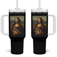 Mona Lisa Holding Groundhog Parody Painting Tumbler With Handle Funny Groundhog Day