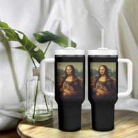 Mona Lisa Holding Groundhog Parody Painting Tumbler With Handle Funny Groundhog Day