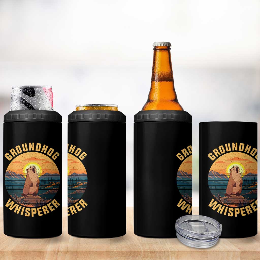 Funny Groundhog Whisperer 4 in 1 Can Cooler Tumbler Screaming Woodchuck Mountain Forest