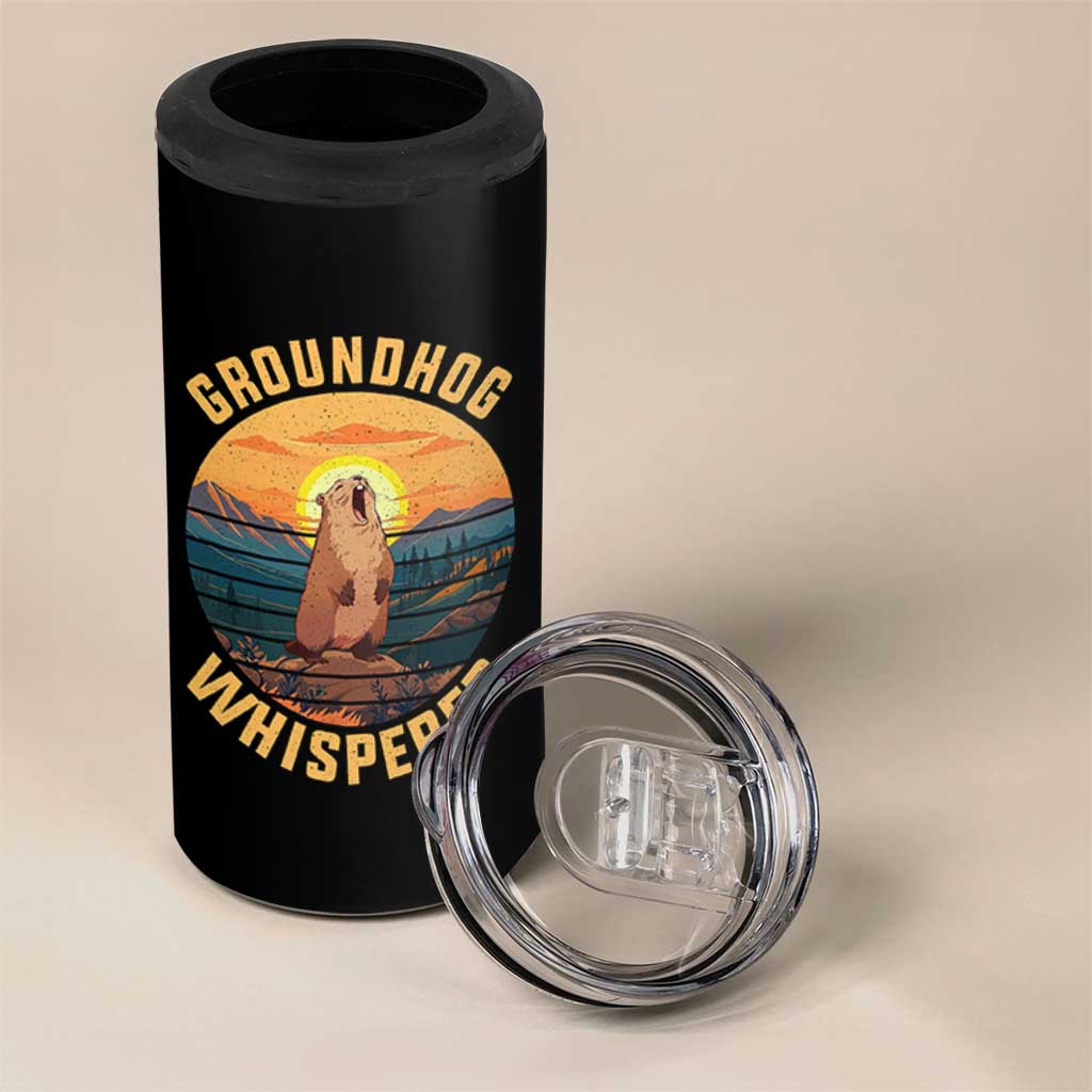 Funny Groundhog Whisperer 4 in 1 Can Cooler Tumbler Screaming Woodchuck Mountain Forest