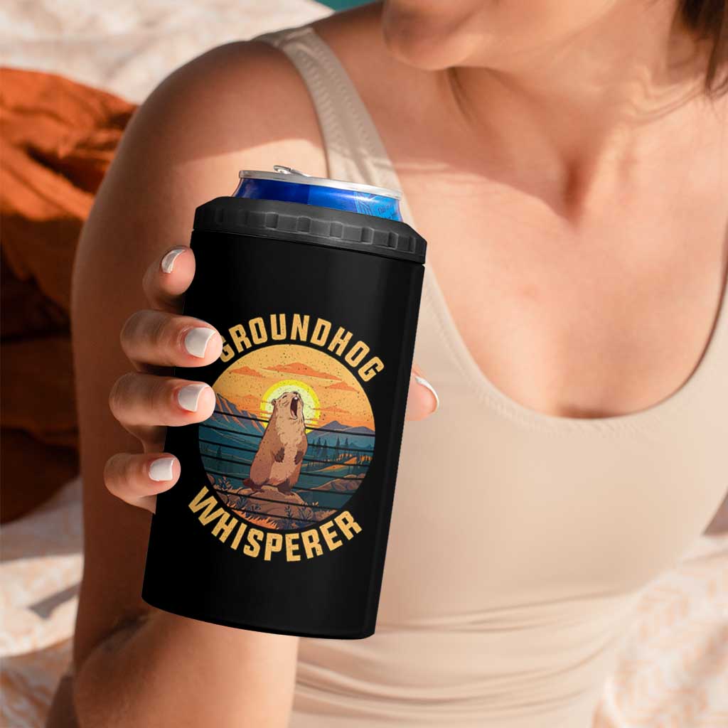 Funny Groundhog Whisperer 4 in 1 Can Cooler Tumbler Screaming Woodchuck Mountain Forest