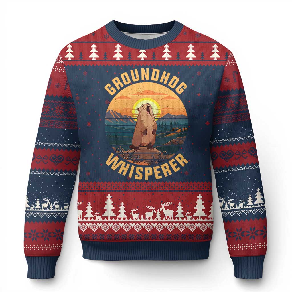 Funny Groundhog Whisperer Ugly Christmas Sweater Screaming Woodchuck Mountain Forest