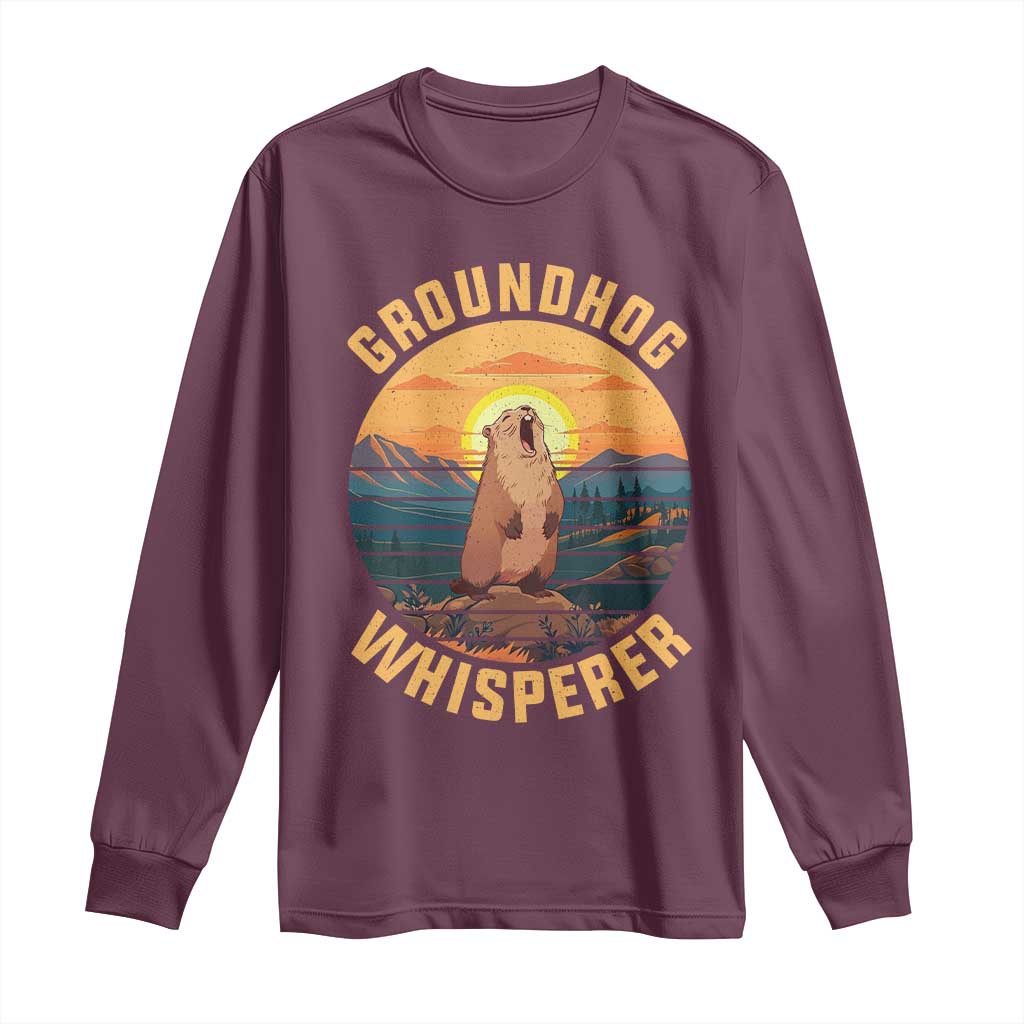 Funny Groundhog Whisperer Long Sleeve Shirt Screaming Woodchuck Mountain Forest