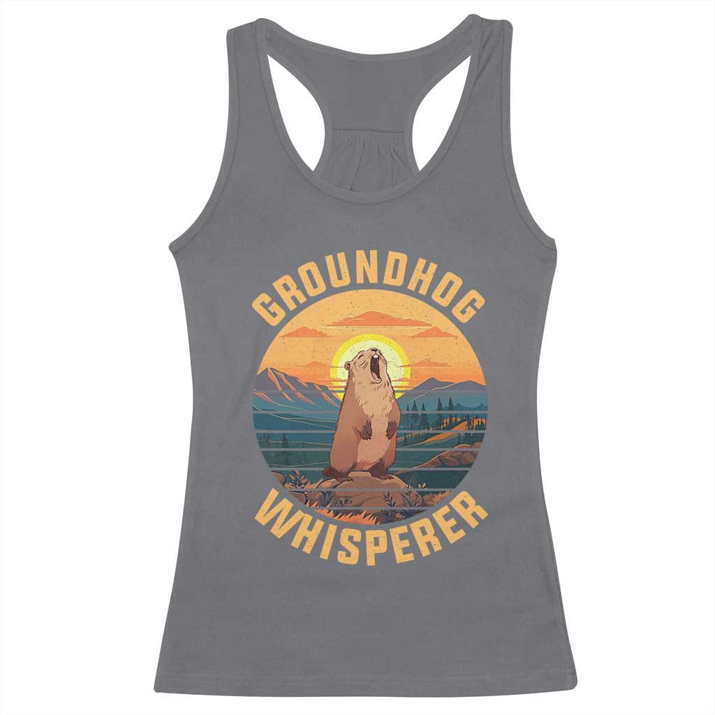 Funny Groundhog Whisperer Racerback Tank Top Screaming Woodchuck Mountain Forest