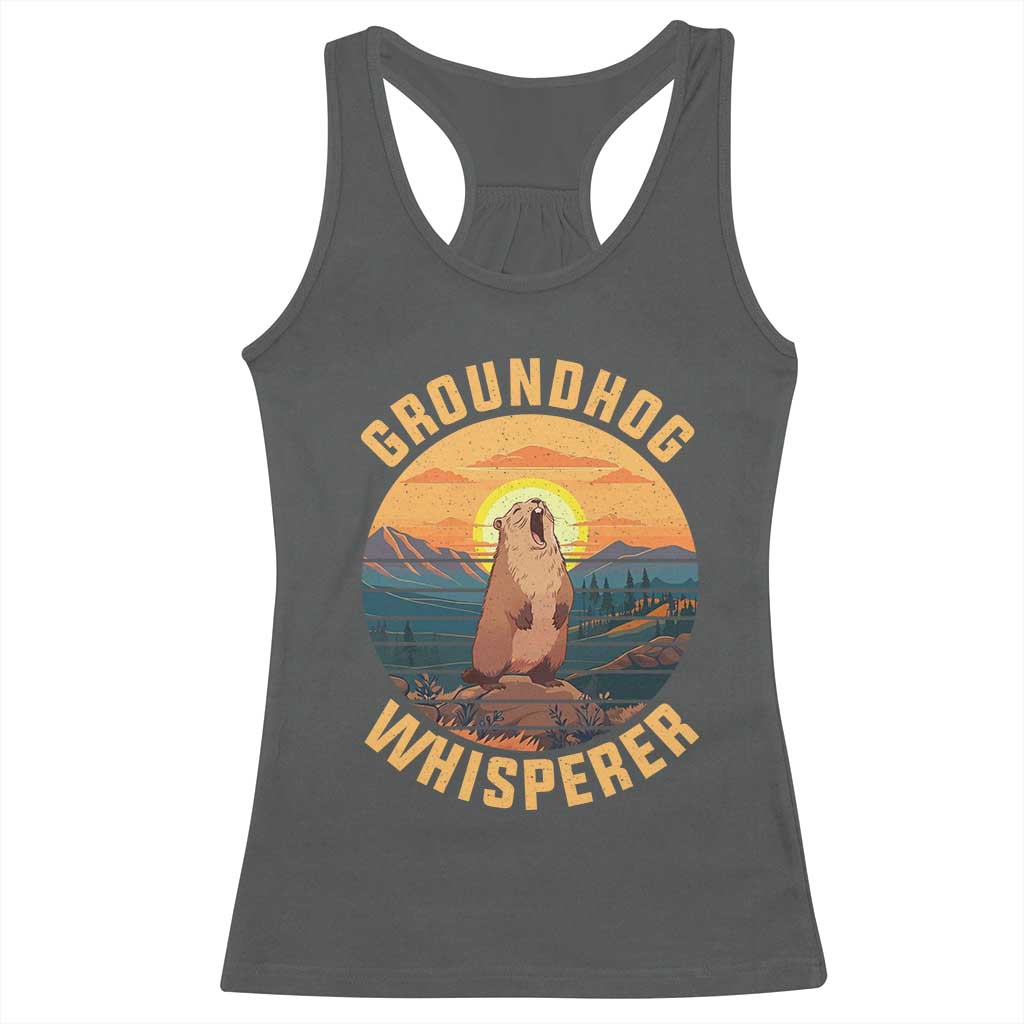 Funny Groundhog Whisperer Racerback Tank Top Screaming Woodchuck Mountain Forest