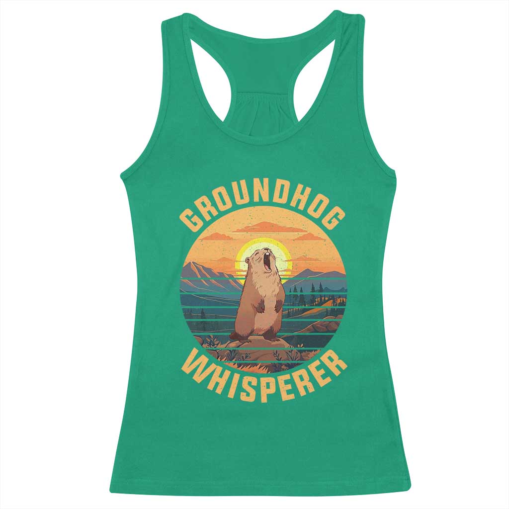Funny Groundhog Whisperer Racerback Tank Top Screaming Woodchuck Mountain Forest