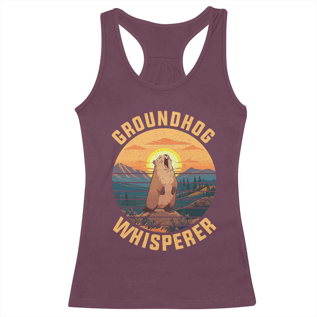 Funny Groundhog Whisperer Racerback Tank Top Screaming Woodchuck Mountain Forest