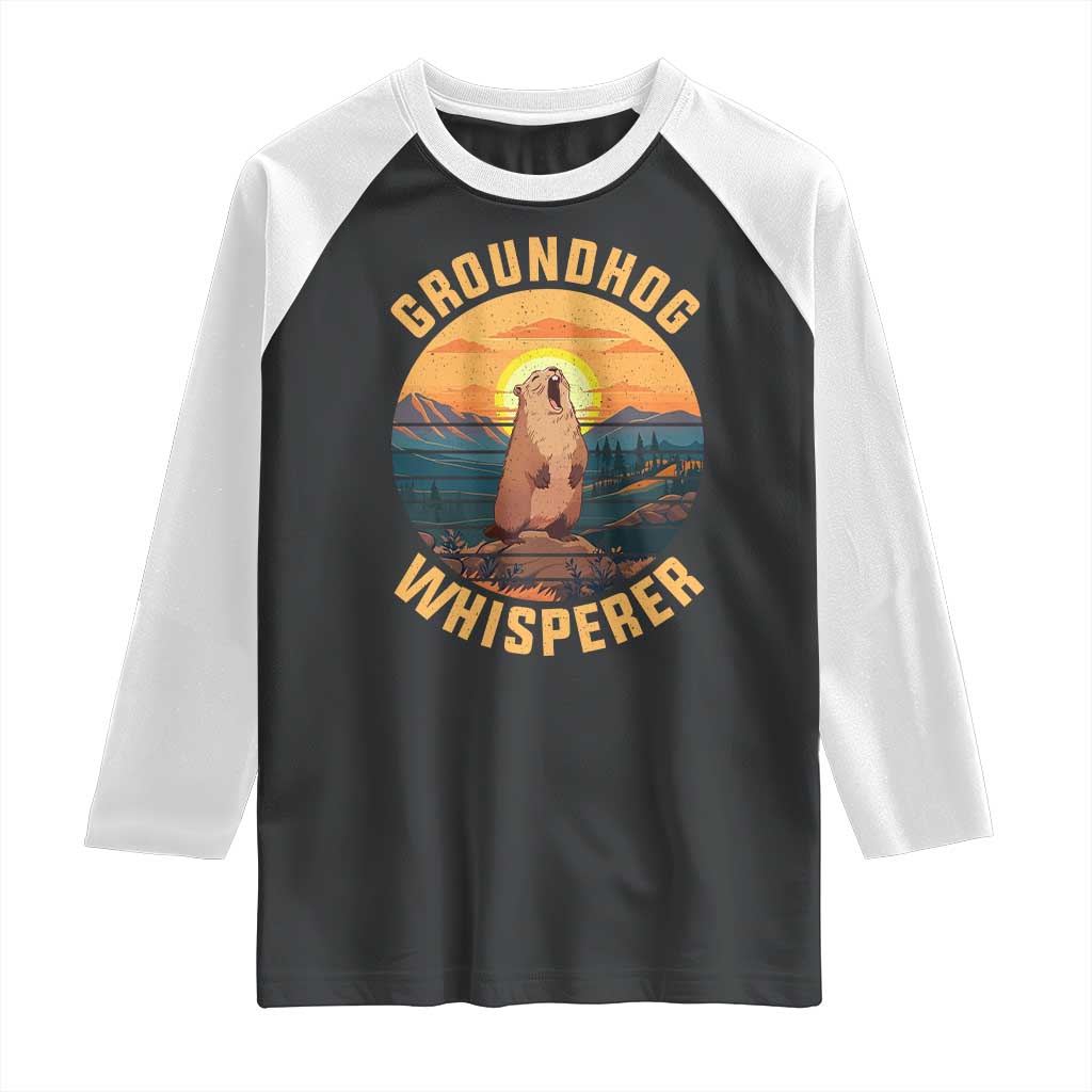 Funny Groundhog Whisperer Raglan Shirt Screaming Woodchuck Mountain Forest