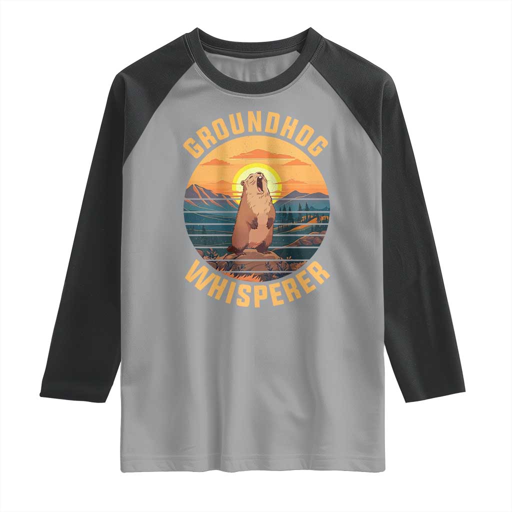 Funny Groundhog Whisperer Raglan Shirt Screaming Woodchuck Mountain Forest