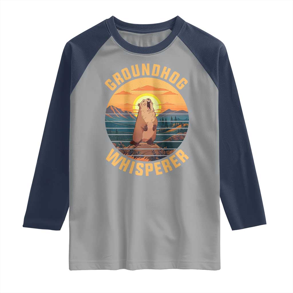 Funny Groundhog Whisperer Raglan Shirt Screaming Woodchuck Mountain Forest