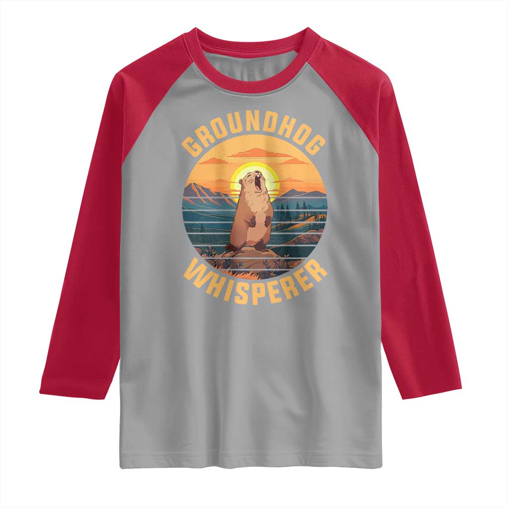 Funny Groundhog Whisperer Raglan Shirt Screaming Woodchuck Mountain Forest