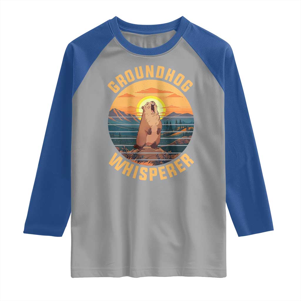 Funny Groundhog Whisperer Raglan Shirt Screaming Woodchuck Mountain Forest