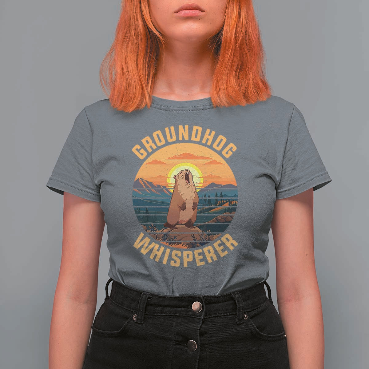 Funny Groundhog Whisperer T Shirt For Women Screaming Woodchuck Mountain Forest