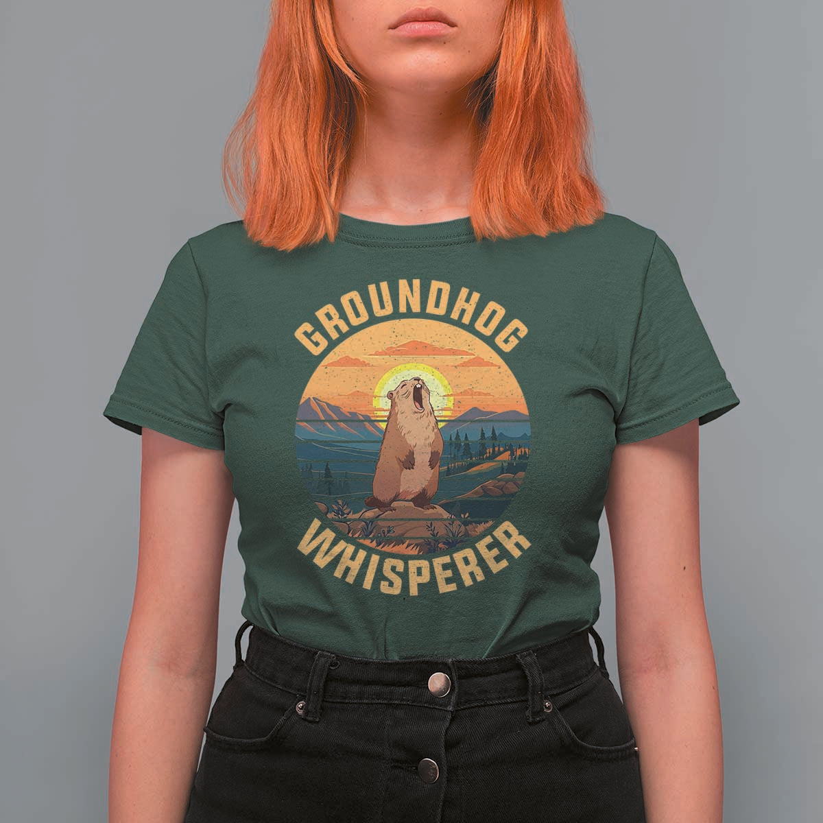 Funny Groundhog Whisperer T Shirt For Women Screaming Woodchuck Mountain Forest