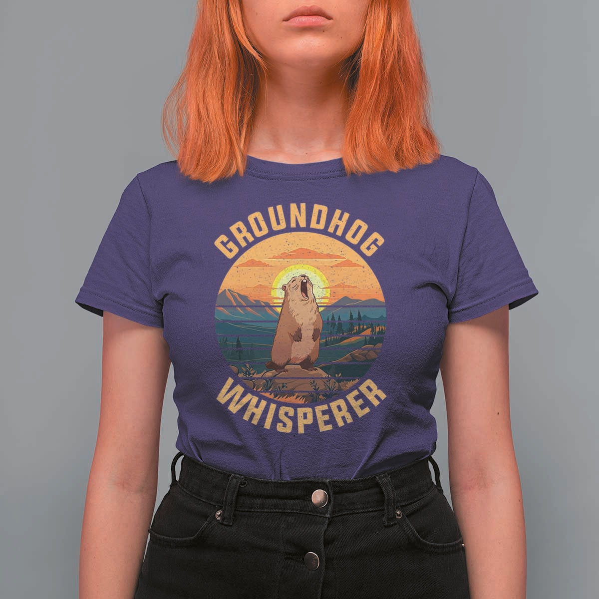 Funny Groundhog Whisperer T Shirt For Women Screaming Woodchuck Mountain Forest