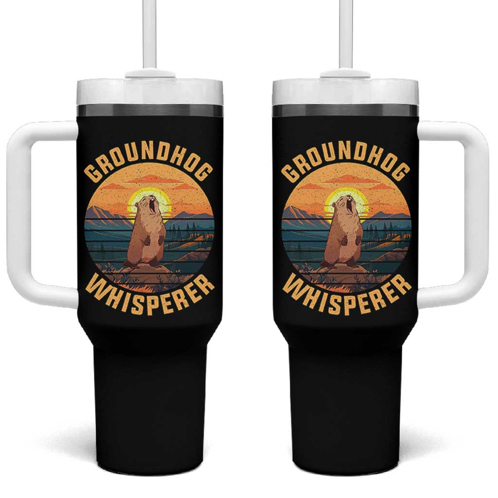 Funny Groundhog Whisperer Tumbler With Handle Screaming Woodchuck Mountain Forest