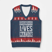 Groundhog Lives Matter V-Neck Knit Sweater Vest Funny Woodchuck Groundhog Day
