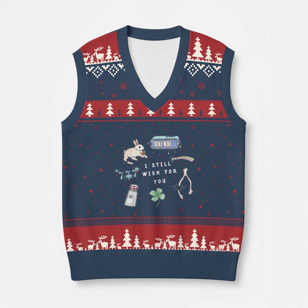 I Still Wish for You Lucky Rabbit 1111 Stars Clover Signs V-Neck Knit Sweater Vest