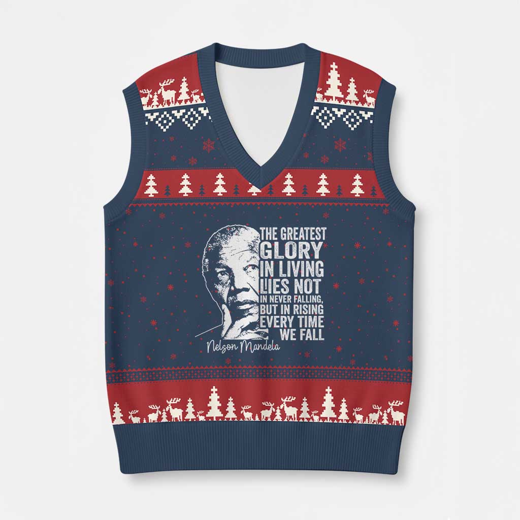 Nelson Mandela Quote V-Neck Knit Sweater Vest The Greatest Glory In Living Lies Not In Never Falling But In Rising