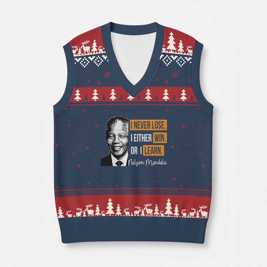 Nelson Mandela Quote V-Neck Knit Sweater Vest I Never Lose I Either Win Or I Learn
