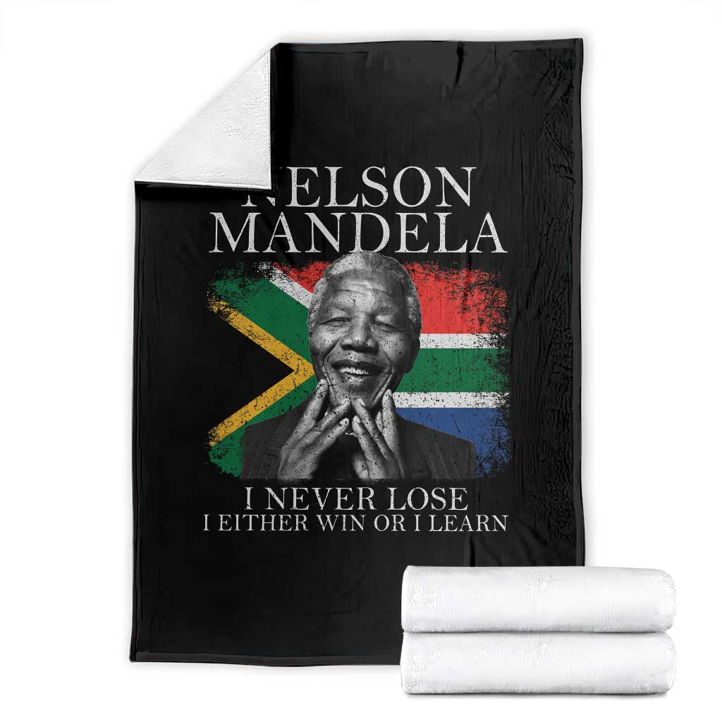 Nelson Mandela Quote Throw Blanket I Never Lose I Either Win Or I Learn Vintage South African Flag