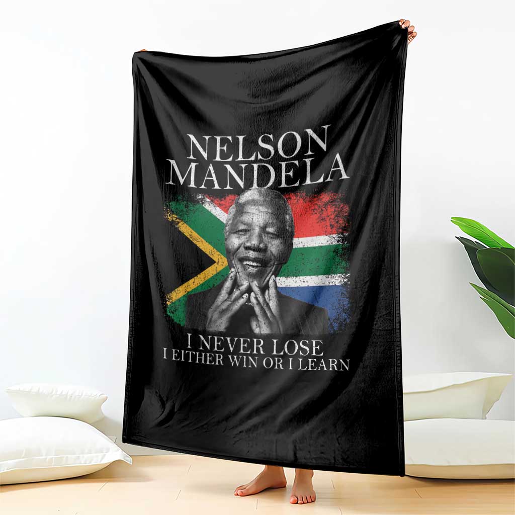 Nelson Mandela Quote Throw Blanket I Never Lose I Either Win Or I Learn Vintage South African Flag
