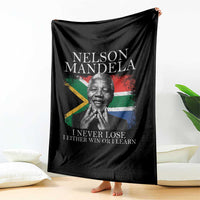 Nelson Mandela Quote Throw Blanket I Never Lose I Either Win Or I Learn Vintage South African Flag