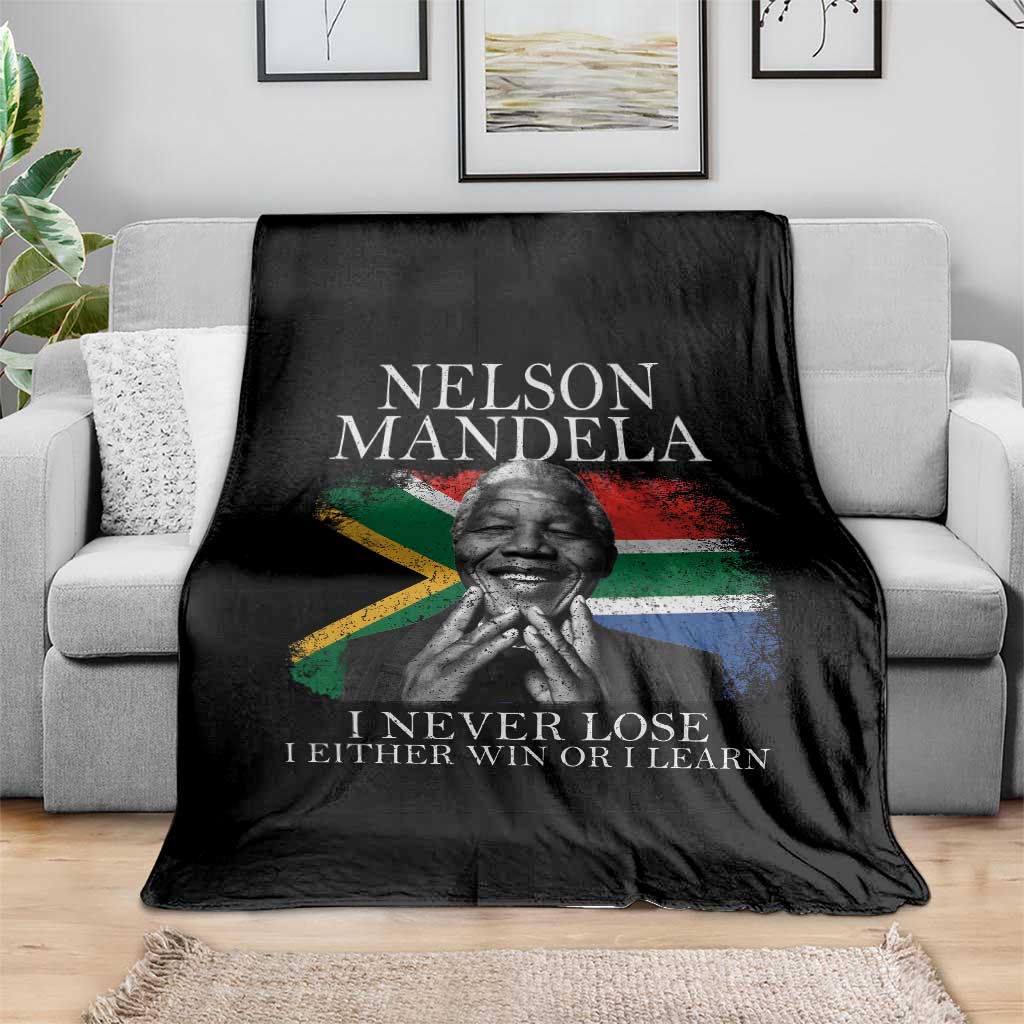Nelson Mandela Quote Throw Blanket I Never Lose I Either Win Or I Learn Vintage South African Flag