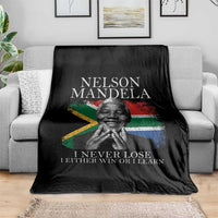 Nelson Mandela Quote Throw Blanket I Never Lose I Either Win Or I Learn Vintage South African Flag