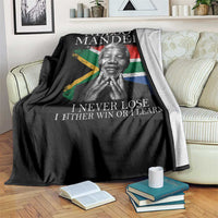 Nelson Mandela Quote Throw Blanket I Never Lose I Either Win Or I Learn Vintage South African Flag