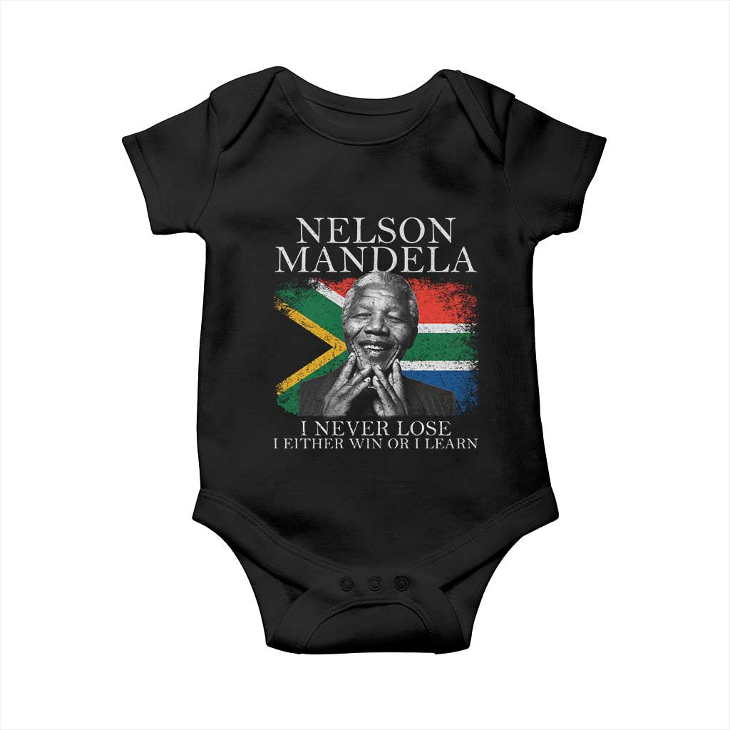 Nelson Mandela Quote Baby Onesie I Never Lose I Either Win Or I Learn Vintage South African Flag