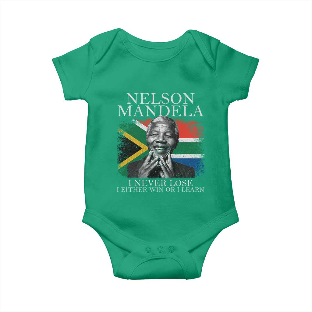 Nelson Mandela Quote Baby Onesie I Never Lose I Either Win Or I Learn Vintage South African Flag
