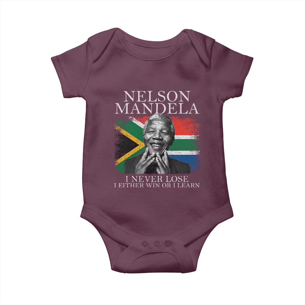 Nelson Mandela Quote Baby Onesie I Never Lose I Either Win Or I Learn Vintage South African Flag