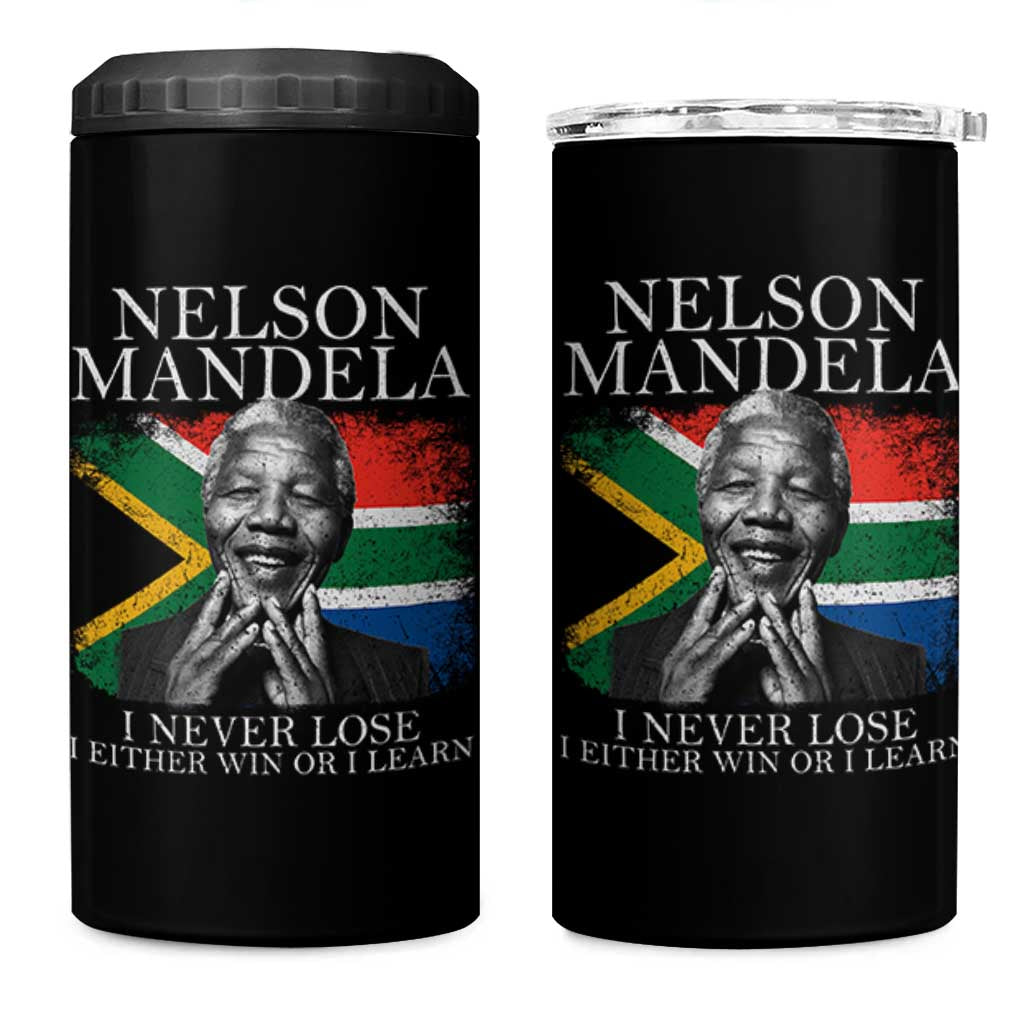 Nelson Mandela Quote 4 in 1 Can Cooler Tumbler I Never Lose I Either Win Or I Learn Vintage South African Flag