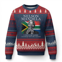 Nelson Mandela Quote Ugly Christmas Sweater I Never Lose I Either Win Or I Learn Vintage South African Flag